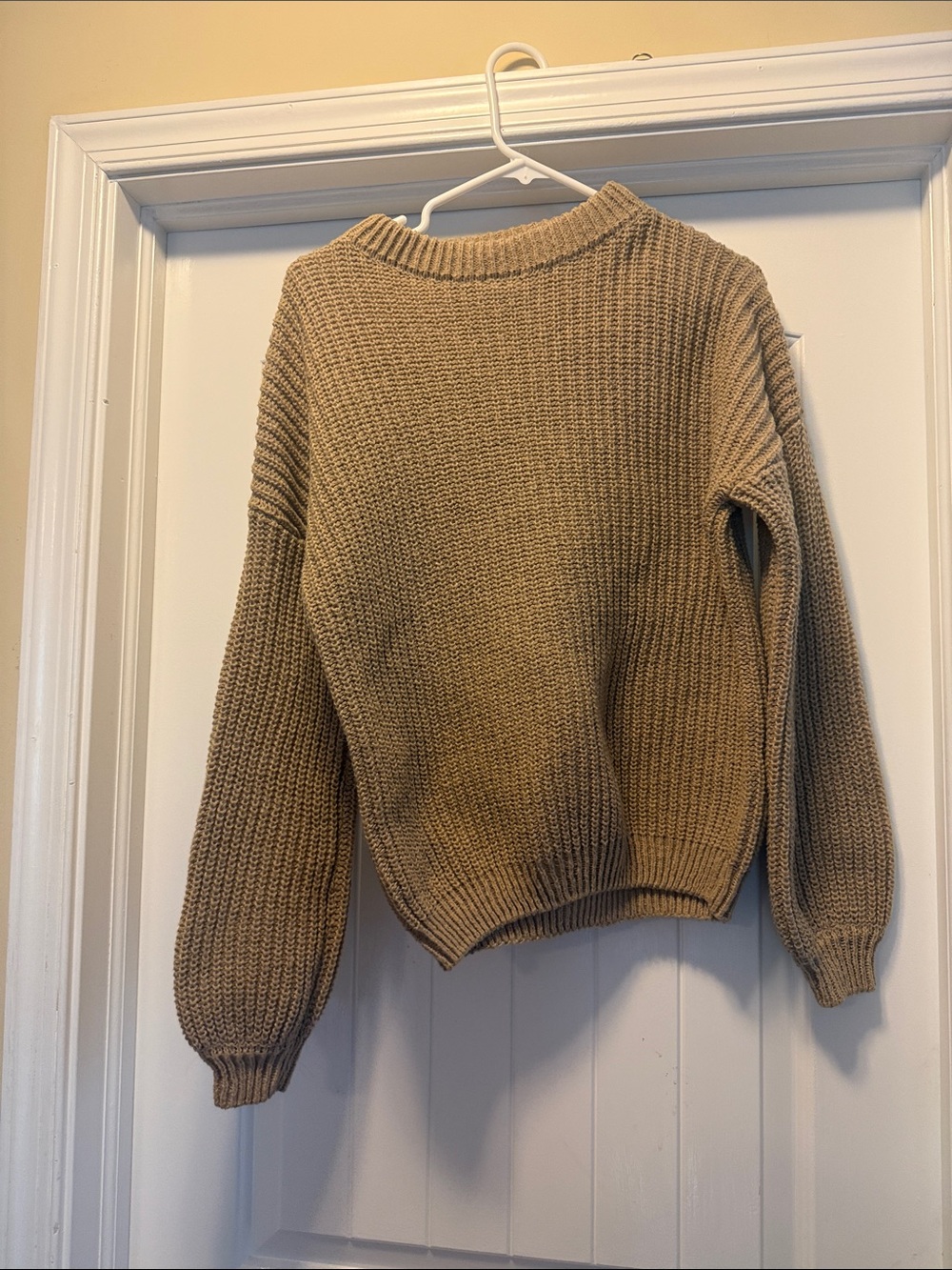 Ribbed Crewneck Sweater in Warm Taupe